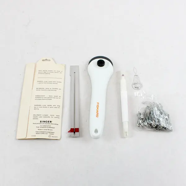 Singer Fiskars Sewing Tools Lot Needles Cutter Threader Ruler Pins