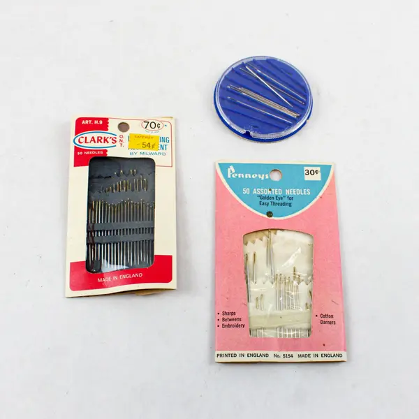 Vintage Lot of 3 Sewing Needles Clark's Penneys Milward Blue Case
