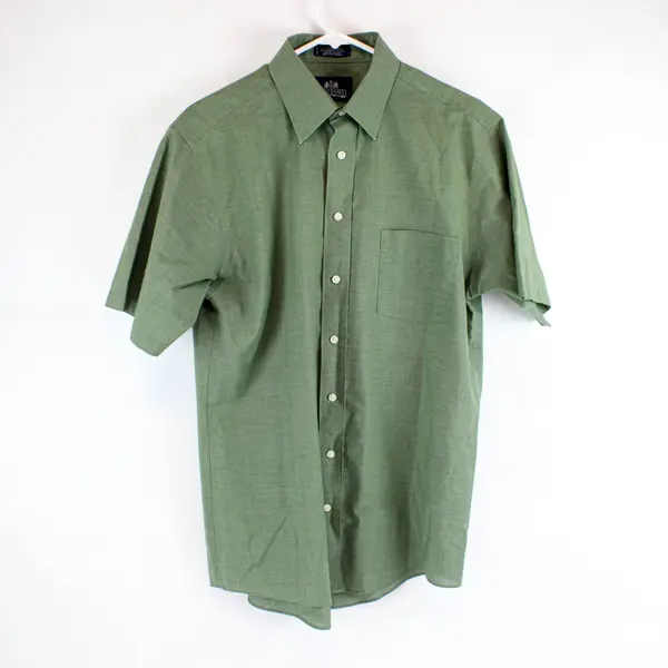 STAFFORD Wrinkle Free Green Short Sleeve Button Up Shirt Men’s Size 15 1/2