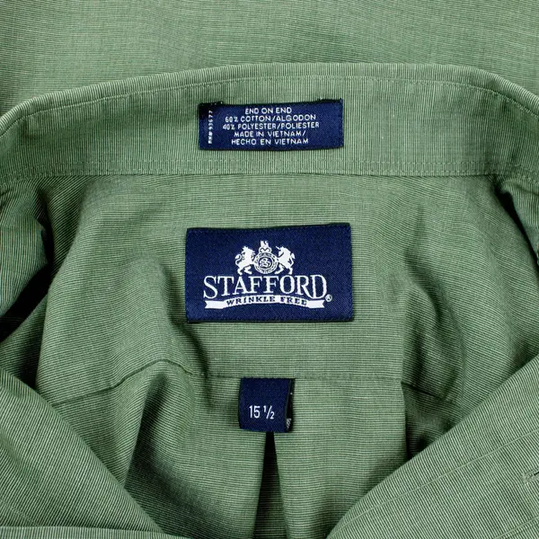 STAFFORD Wrinkle Free Green Short Sleeve Button Up Shirt Men’s Size 15 1/2