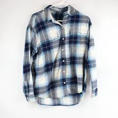 Blue & White Women's Plaid Flannel Shirt Size Medium Estimated Button Down