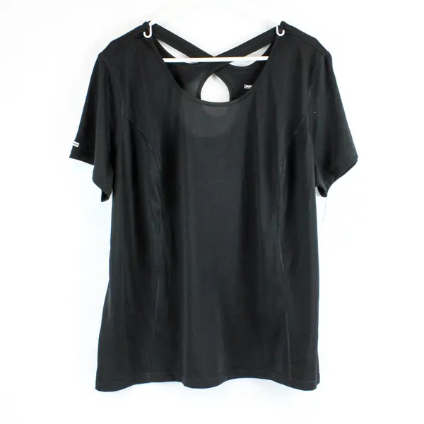 Danskin Now Women's 2X Black Short Sleeve Stretch Active Shirt Cross-Back
