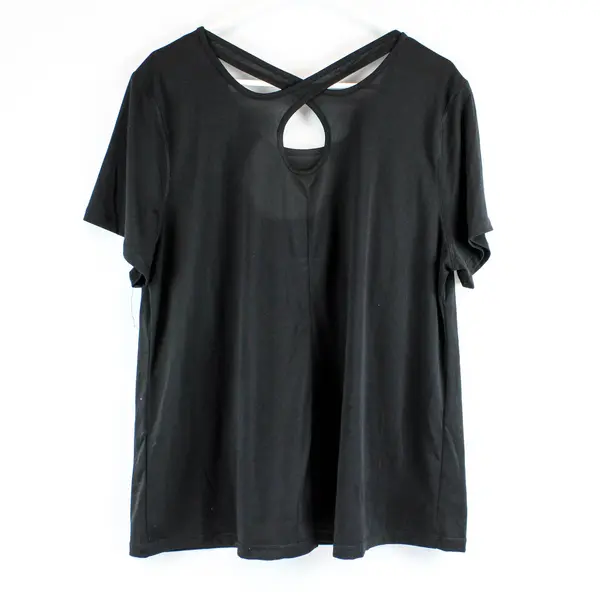 Danskin Now Women's 2X Black Short Sleeve Stretch Active Shirt Cross-Back