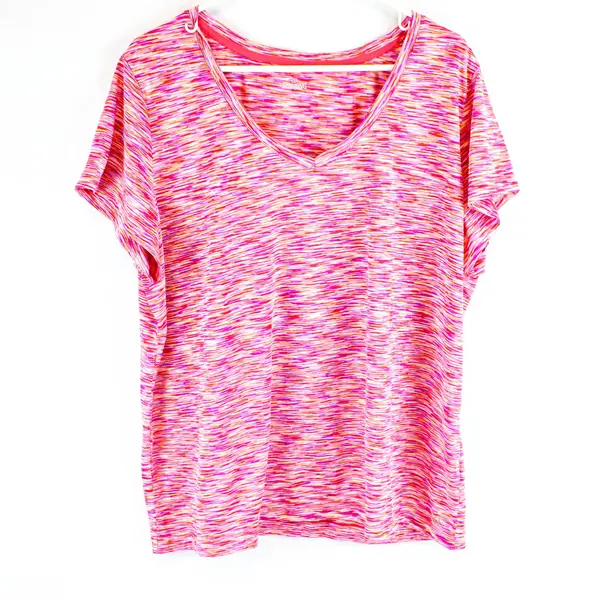 Spalding Red/Purple Striped V Neck Short Sleeve Top Women's Size 2X