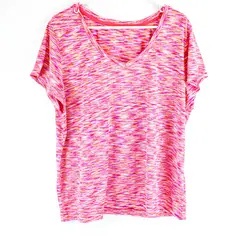 Spalding Red/Purple Striped V Neck Short Sleeve Top Women's Size 2X