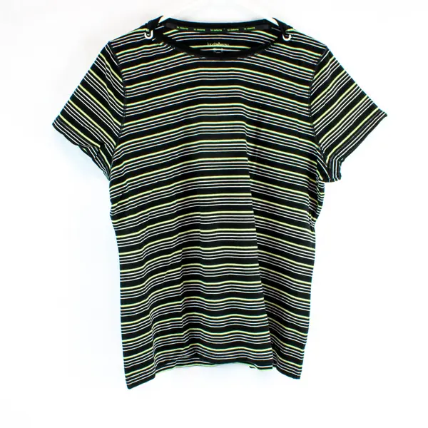 Liz Claiborne Women's Black Green/White Stripes Short Sleeve Shirt Size XL