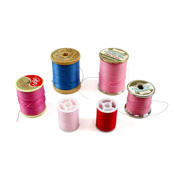Lot of 6 Assorted Sewing Thread Spools Pink Blue Red