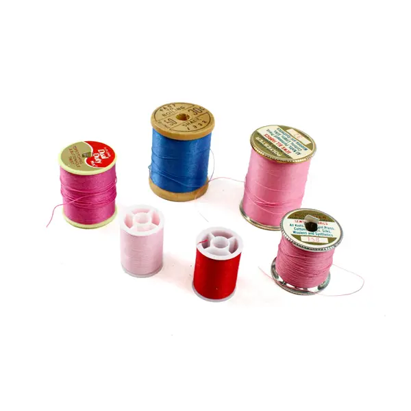Lot of 6 Assorted Sewing Thread Spools Pink Blue Red