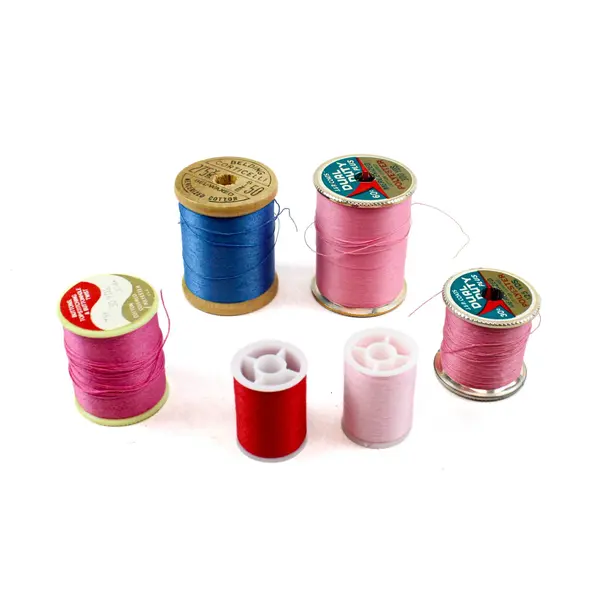 Lot of 6 Assorted Sewing Thread Spools Pink Blue Red