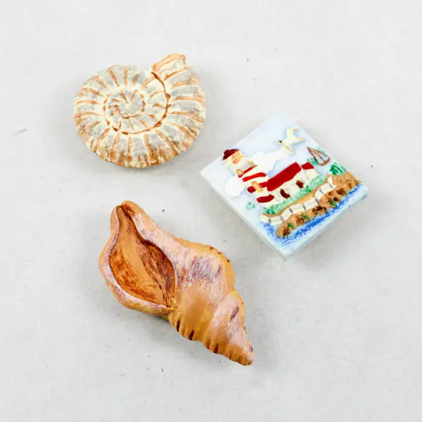 Set of 3 Ceramic Button Covers 2 Shells 1 Lighthouse