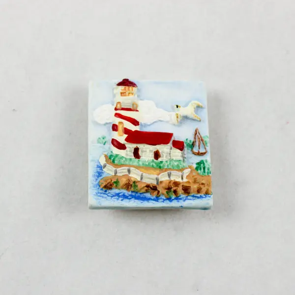 Set of 3 Ceramic Button Covers 2 Shells 1 Lighthouse