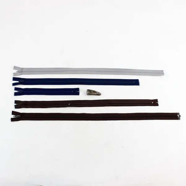 Lot of 5 Zippers 1 Toggle Button Used Sewing Craft Repair