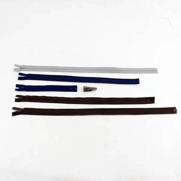 Lot of 5 Zippers 1 Toggle Button Used Sewing Craft Repair