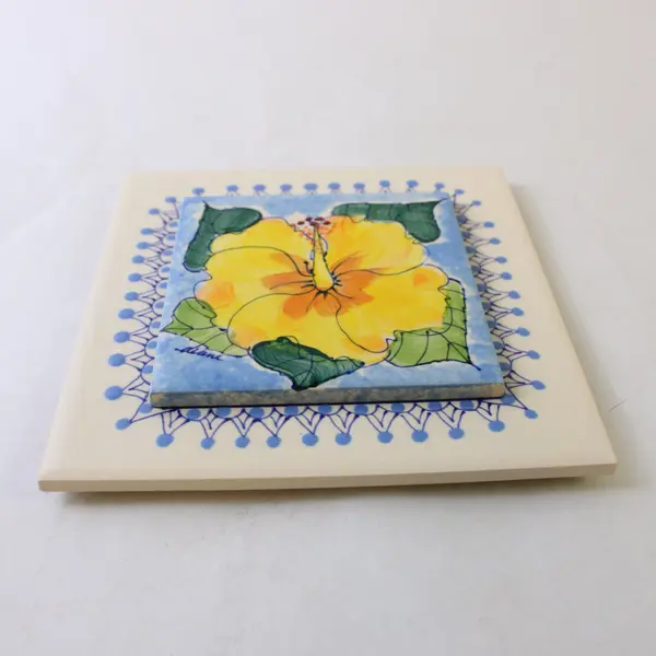 Diane Artware Hand-Painted Yellow Hibiscus Tile 6" x 6"