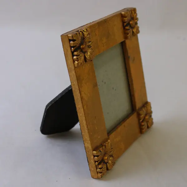 Vintage Gold Finish Ornate Flower Design Tabletop Picture Frame 2.5"x3"