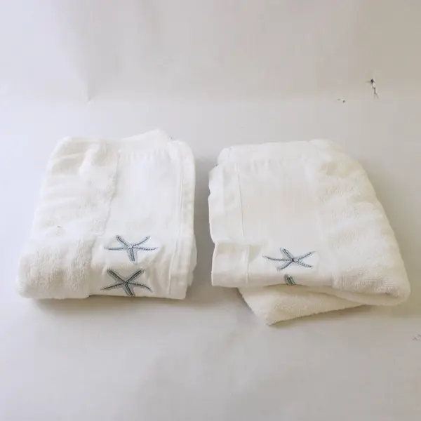 Set of 2 Cynthia Rowley Starfish Embroidered White Hand Towels