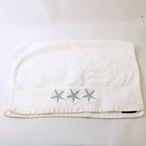 Set of 2 Cynthia Rowley Starfish Embroidered White Hand Towels