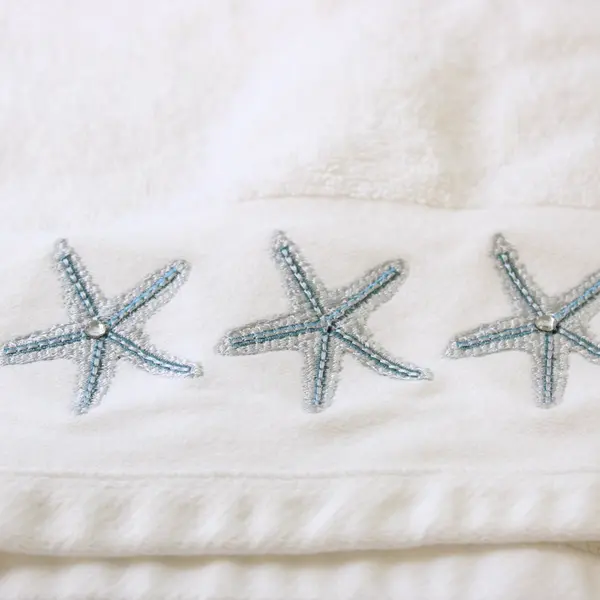 Set of 2 Cynthia Rowley Starfish Embroidered White Hand Towels