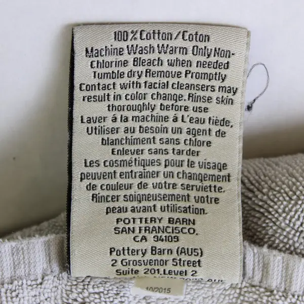 Pottery Barn Light Gray Cotton Bath Towel 26" x 52"
