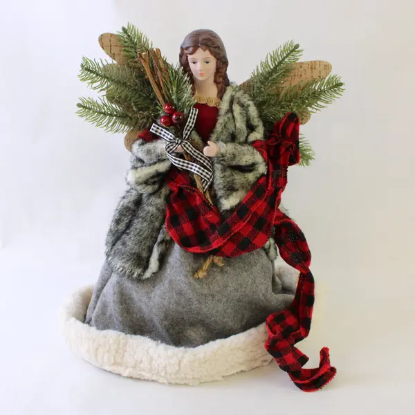 Buffalo Check Christmas Angel Tree Topper 13.5"