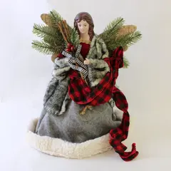 Buffalo Check Christmas Angel Tree Topper 13.5"