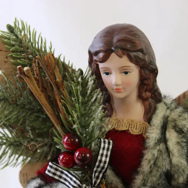 Buffalo Check Christmas Angel Tree Topper 13.5"