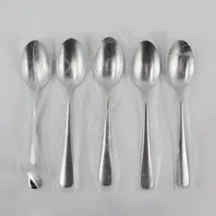 Lot of 5 HIKAA Contemporary Pattern 18/10 SS Oval Soup Spoons New In Plastic 8"