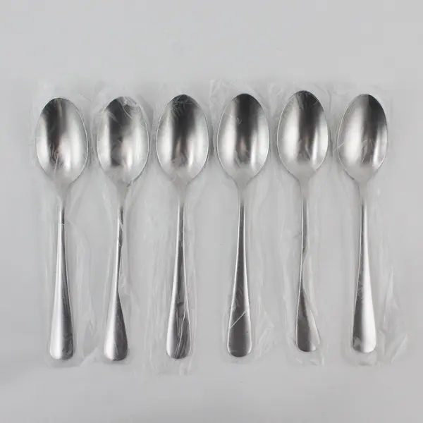 Lot of 6 HIKAA Contemporary Pattern 18/10 SS Oval Soup Spoons New In Plastic 8"