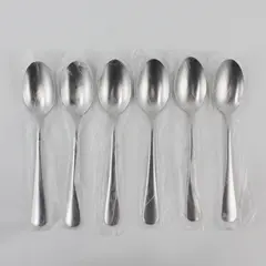 Lot of 6 HIKAA Contemporary Pattern 18/10 SS Oval Soup Spoons New In Plastic 8"