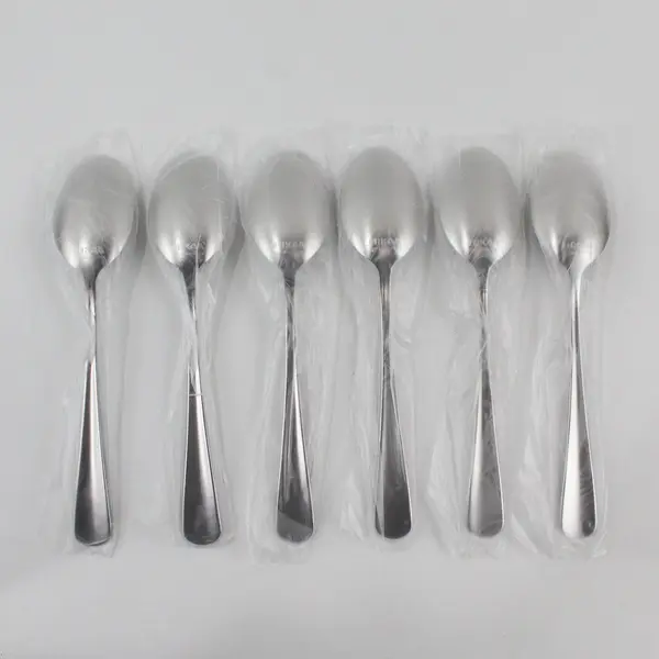 Lot of 6 HIKAA Contemporary Pattern 18/10 SS Oval Soup Spoons New In Plastic 8"