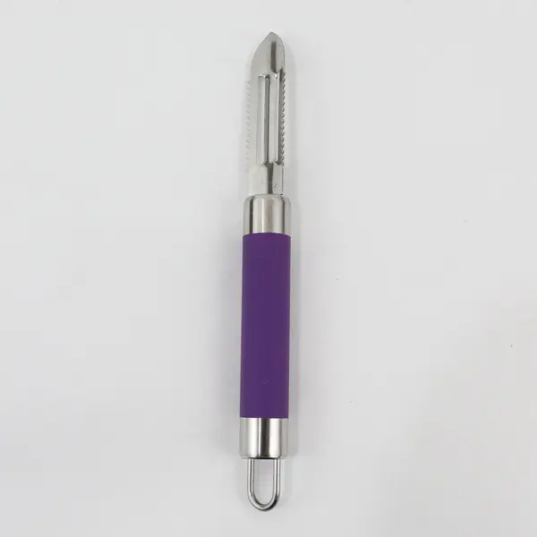 Mainstays Vegetable Fruit Peeler Stainless Steel Blade Purple Silver 7.5" Long