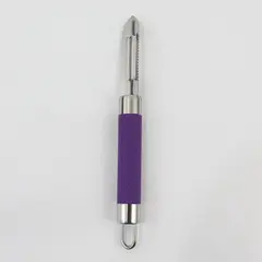 Mainstays Vegetable Fruit Peeler Stainless Steel Blade Purple Silver 7.5" Long