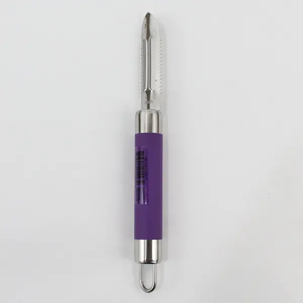 Mainstays Vegetable Fruit Peeler Stainless Steel Blade Purple Silver 7.5" Long