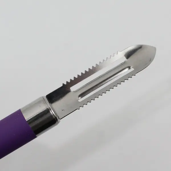 Mainstays Vegetable Fruit Peeler Stainless Steel Blade Purple Silver 7.5" Long