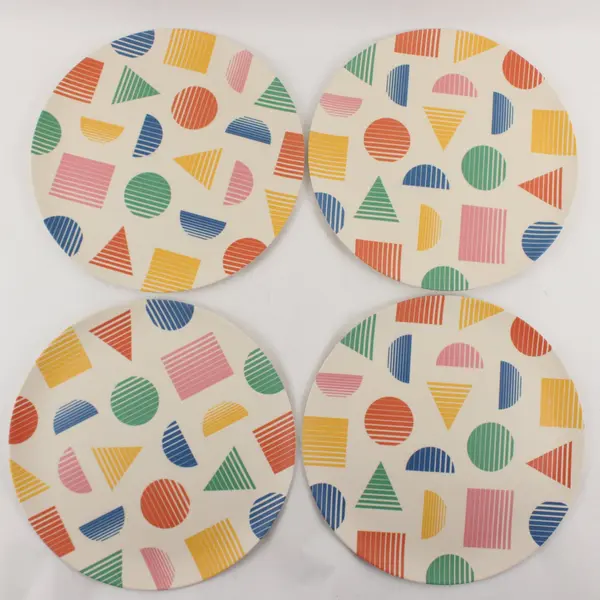 Set of 4 Poketo Multicolor Geometric Bamboo Plates 10"