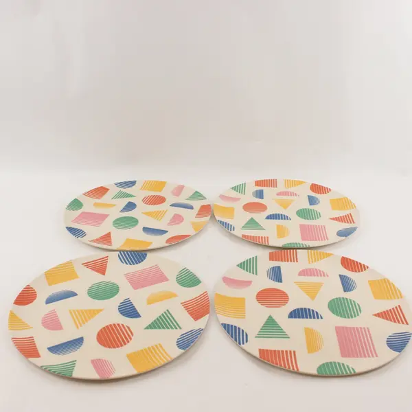 Set of 4 Poketo Multicolor Geometric Bamboo Plates 10"