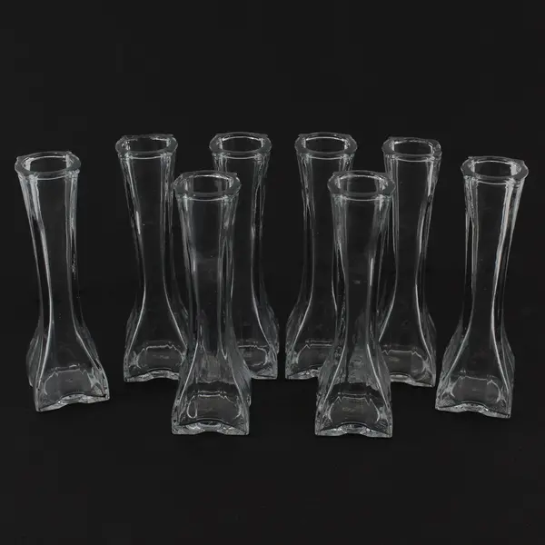 Lot Of 8 Europa Matching Clear Pressed Glass Bud Vase 6" Tall Home Decor