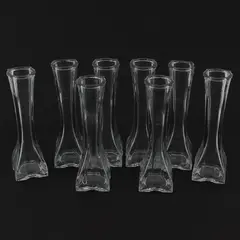 Lot Of 8 Europa Matching Clear Pressed Glass Bud Vase 6" Tall Home Decor