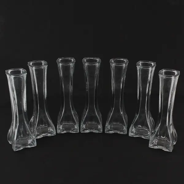 Lot Of 7 Europa Matching Clear Pressed Glass Bud Vase 6" Tall Home Decor