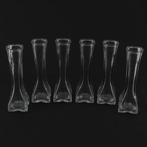 Lot of 6 Europa Clear Pressed Glass Bud Vases 6in Tall Home Decor