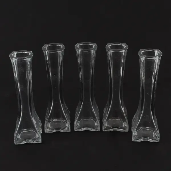 Lot Of 5 Europa Matching Clear Pressed Glass Bud Vase 6" Tall Home Decor
