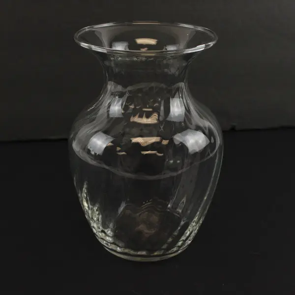 Clear Glass Floral Vase Ribbed Cuts Hourglass Centerpiece