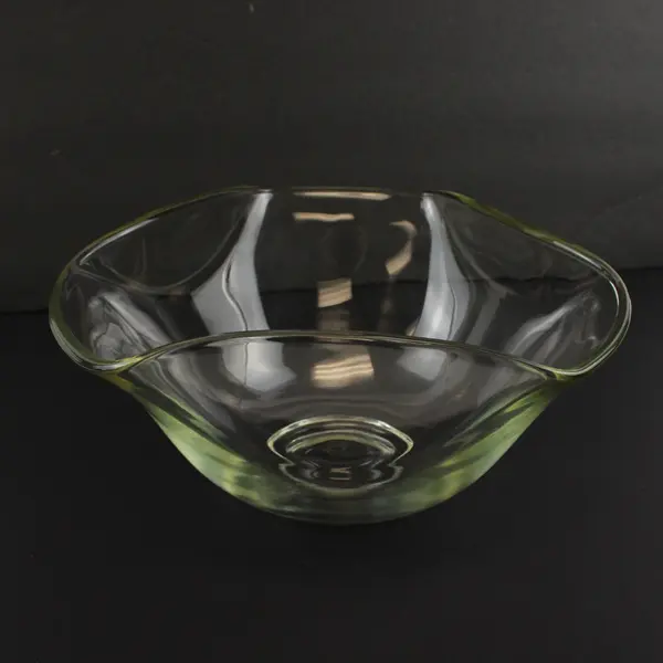 Vintage Clear Glass Geometric Ruffled Rim Serving Bowl Mid-Century Modern