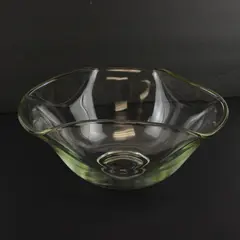 Vintage Clear Glass Geometric Ruffled Rim Serving Bowl Mid-Century Modern