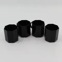 Lot Of 4 Arcoroc Matching Octime Black Glass Tea/Coffee Mugs 3" Tall Stackable