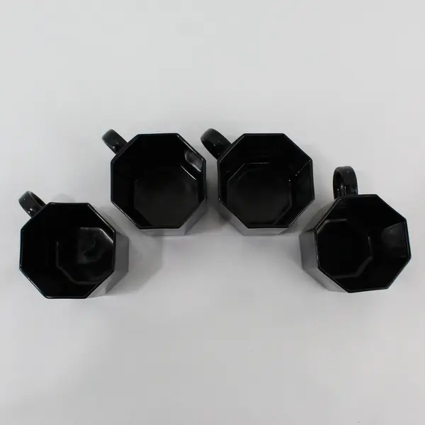 Lot Of 4 Arcoroc Matching Octime Black Glass Tea/Coffee Mugs 3" Tall Stackable