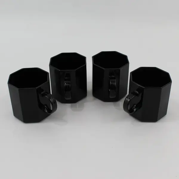 Lot Of 4 Arcoroc Matching Octime Black Glass Tea/Coffee Mugs 3" Tall Stackable