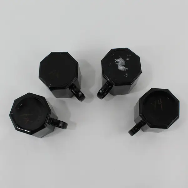 Lot Of 4 Arcoroc Matching Octime Black Glass Tea/Coffee Mugs 3" Tall Stackable