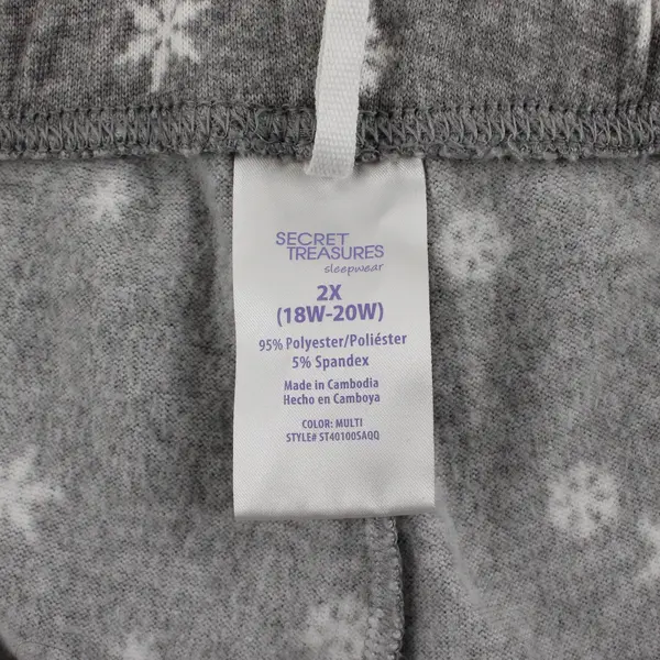 Secret Treasures Snowflake Pattern Gray Pajama Pants Women's 2X 18W-20W