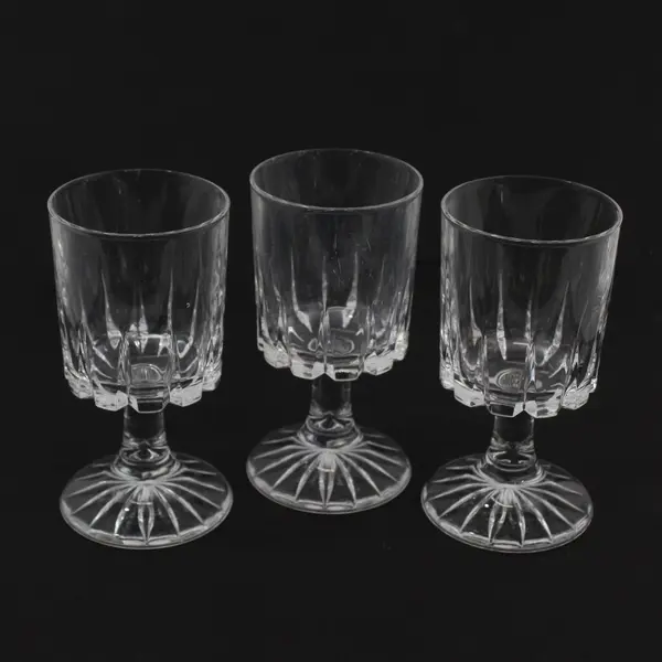 Lot Of 3 Royal Crystal Rock Zeus Pattern Clear Glass Water Goblets 5.5" Tall
